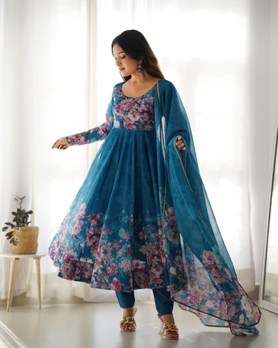 elegant rama anarkali silk gown